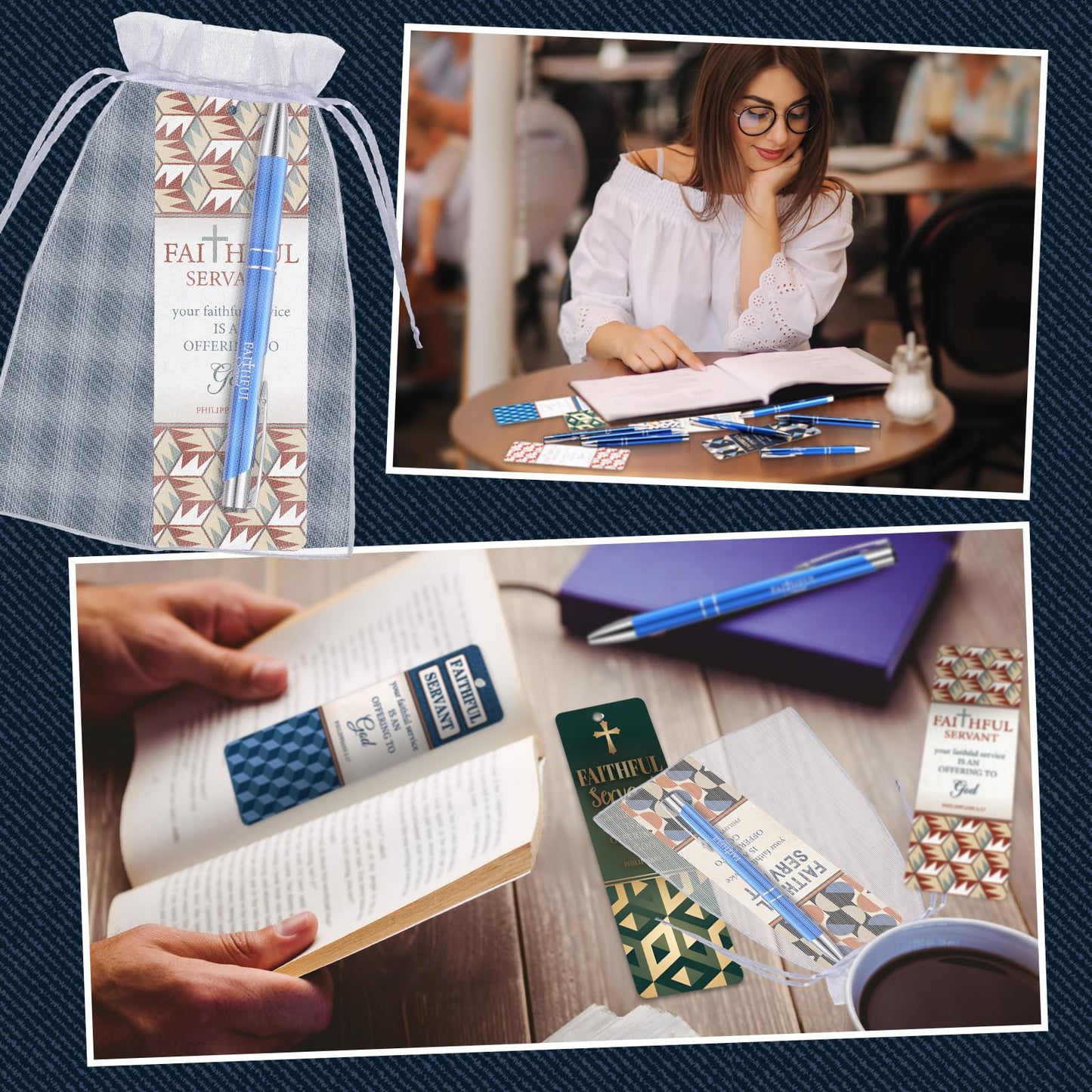Dispowreath 24 Pcs/12 Sets Faithful Servant Gifts Pen with Bookmark 12 Faithful Servant Pen, 12 Philippians 2: 17 Bookmarks Appreciation Gift for Pastors Church Leaders Volunteers Prizes Party Favors