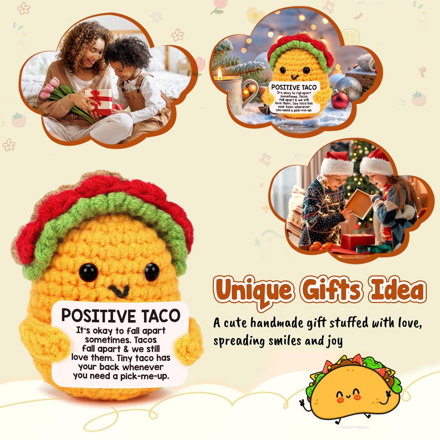 Positive Crochet Taco Birthday Gifts for Women Men Teacher Appreciation Fathers Day Graduation Gift Adult Kids Son Mom Dad Daughter Sister Friend Coworkers Self Care Card Inspirational Support