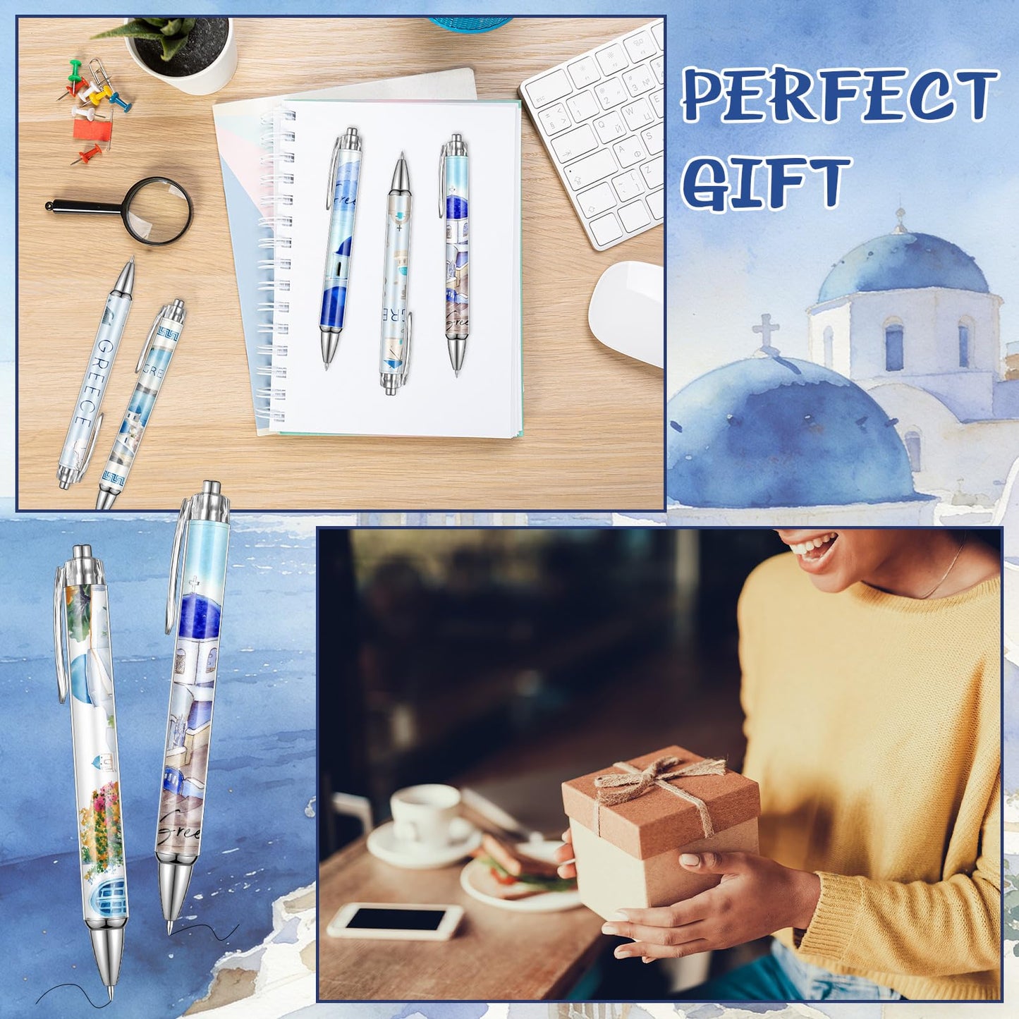 Sayglossy 15 Pcs Greece Travel Ballpoint Pens Greece Souvenirs Gifts Greek Travel Pen Bulk Retractable European Souvenirs for Office Supplies Traveler Gifts