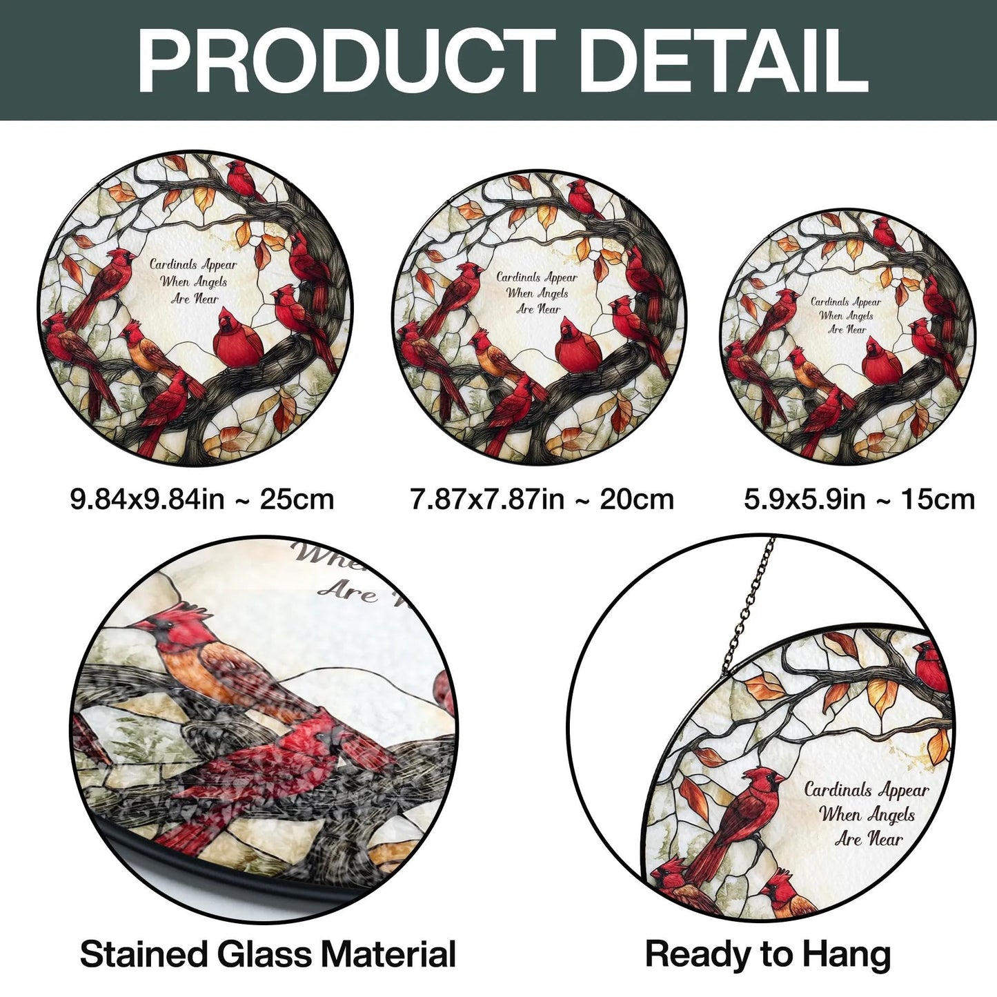 Cardinal Suncatcher Stained Glass Window Hanging Decor - Cardinal Remembrance Gifts, Cardinals Memorial Gifts for Loss of Loved One, Women Grandma Mom, Mothers Day Birthday Christmas Bird Lovers Gift