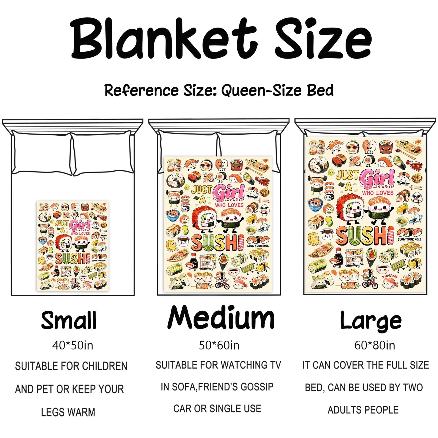 Sushi Blanket Gifts Soft Flannel Sushi Loves Throw Blanket Cute Food Themed Bedding Dceor for Women Girls Kids Adults 50"x40"