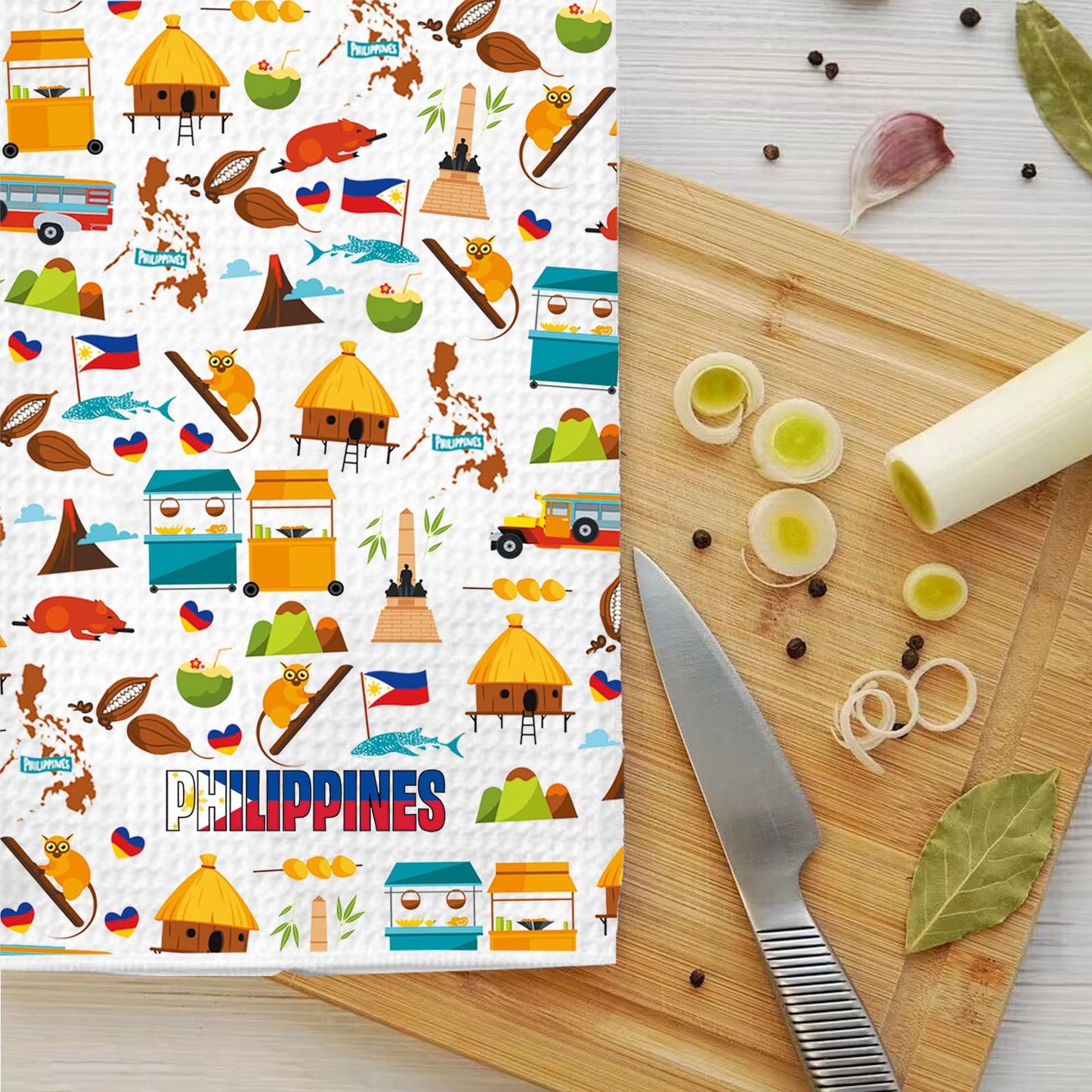 LEVLO Philippines Kitchen Towel Philippines Trip Gift Philippines Travel Culture Dish Towels Filipina Philippine Housewarming Gift (Philippines Towel)