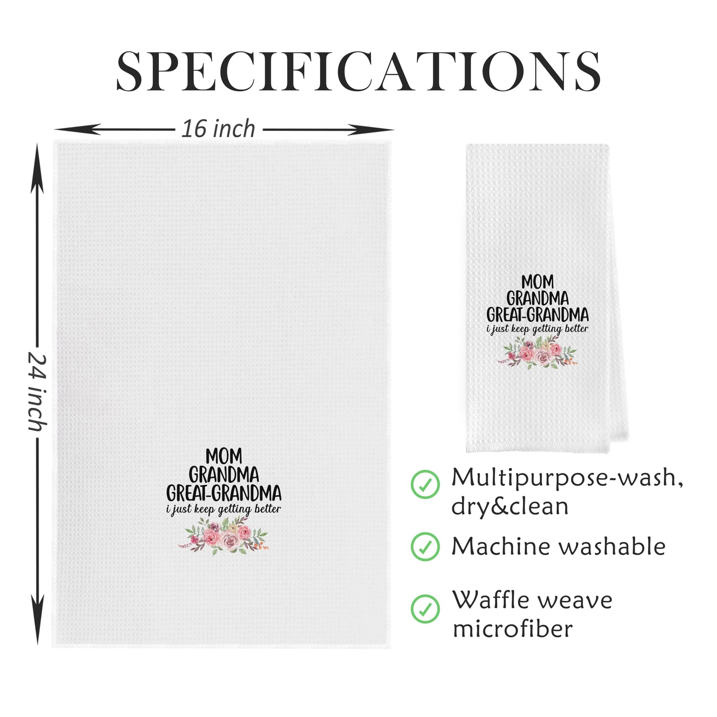 Great Grandma Dish Towels - Great Grandma Gifts Waffle Weave Kitchen Towels, Grandma Hand Towel, Grandma Tea Towel, Grandma Gifts from Grandson Granddaughter (16×24 Inches)