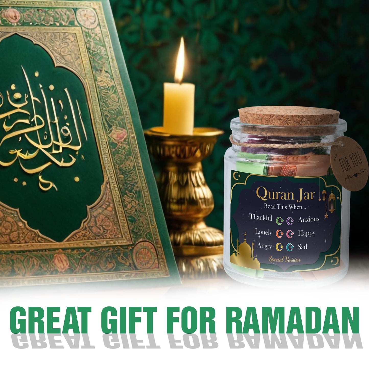 92 Quran Verse Jar - Islamic Decor & Gift Set, Small Quran Verses for Eid, Muslim Gifts for Men & Women, Islam Home Decoration, Spiritual Ramadan Gift