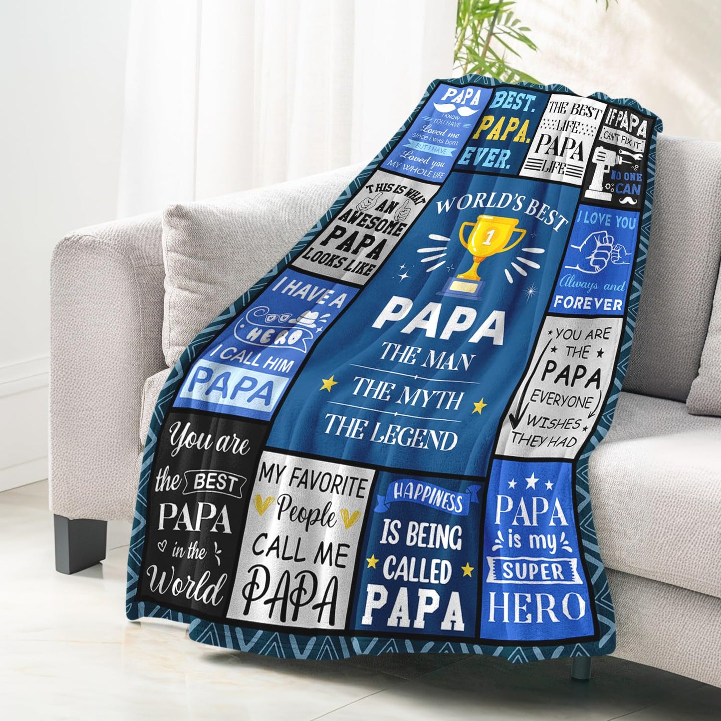Papa Fathers Day Blanket Gifts - Papas Birthday Gift - Unique Christmas Valentines Day Birthday Gifts for Papa from Grandkids Grandchildren Granddaughter - Best Papas Ever Gift Blanket 50"X60"