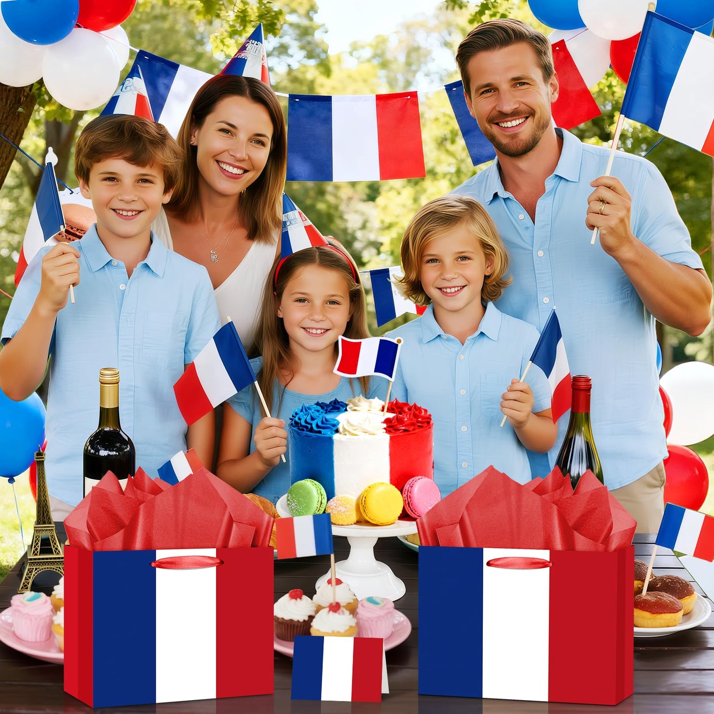 Neptniopllab France Gift Bag with Card & Wrapping Papers,French Flag Bag,French Theme Party Decorations Gift Bag for Bastille Day,National Day of France,Birthday,Souvenirs Goodie Treat Bag