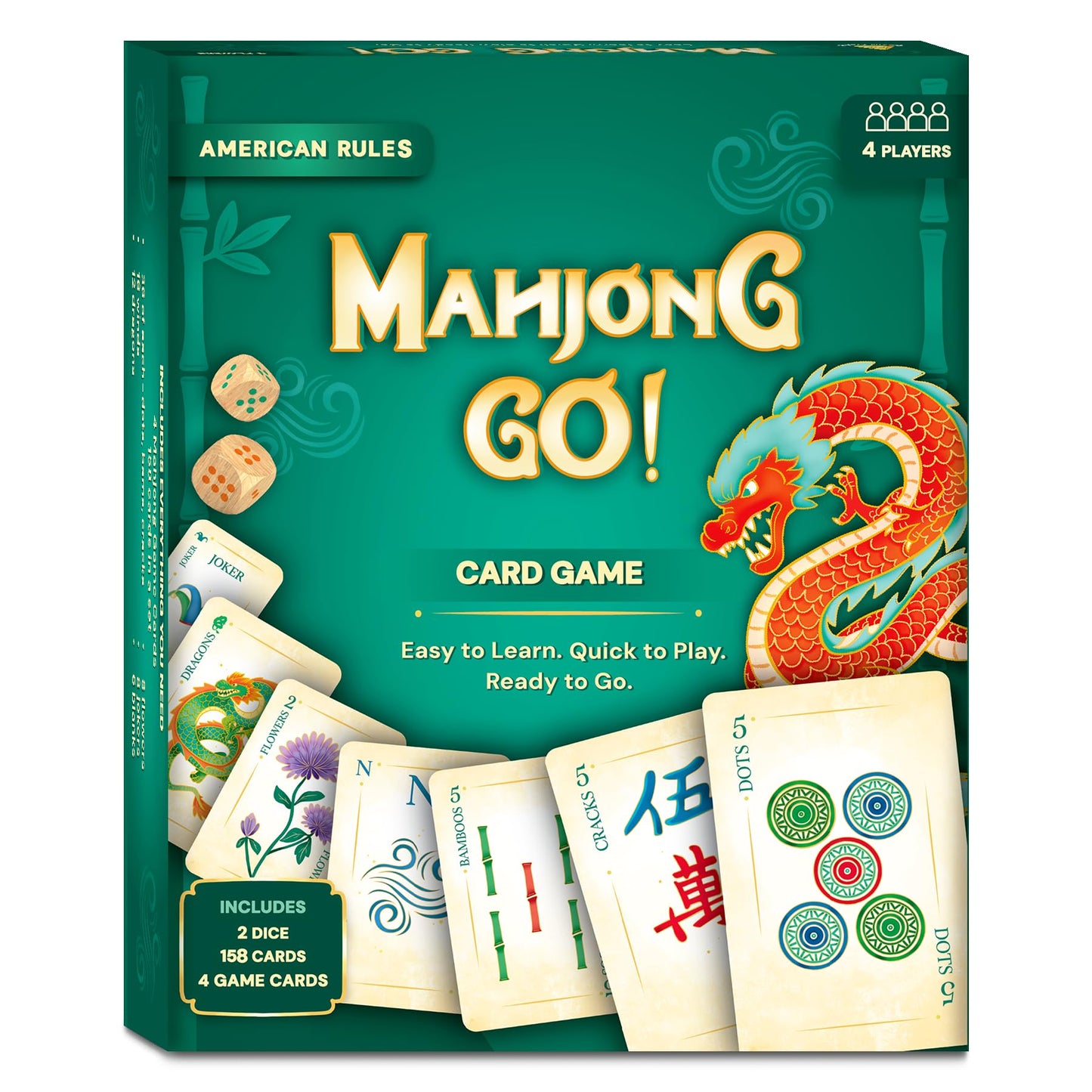 Gouda Games Mahjong Go! Card Game – Classic Mahjong Reimagined as a Card Game, American-Style Rules Inspired Strategy Game, Fast-Paced & Travel-Friendly, 4 Players, Gift for Adults & Teens