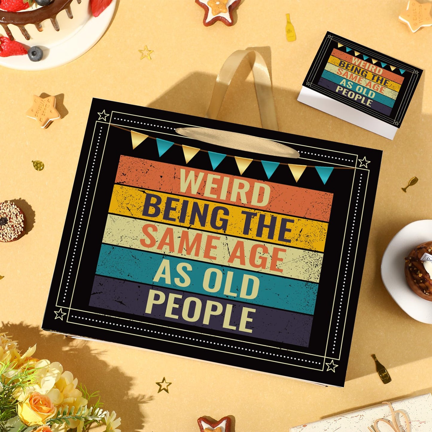 Funny Birthday Gift Bag Old Lives Matter Wrapping Paper Vintage Birthday Gift Bag for Men with Tissue Paper Greeting Card Weird Being The Same Age As Old People Birthday Bags for Dad Grandpa Husband Bday Party Suppllies