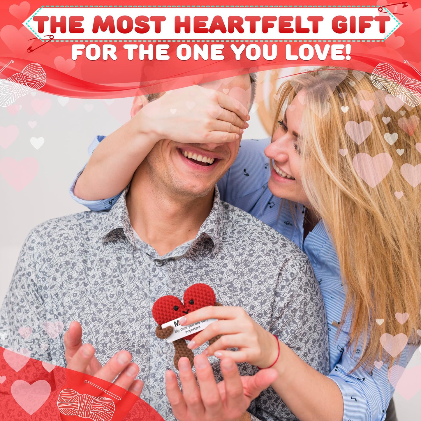 Reluen Heart Plush Gift for Her, Him - Mom Day Gifts Crochet Plushies Stuffed Hearts for Wife | Crochet Heart Soft Knitted Encouragement Support Keepsake for Girlfriends, Mother, Wife