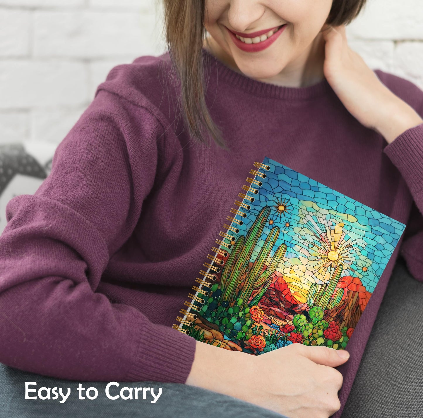 Country Western Southwestern Cactus Notebook, Cactus Journal, Colorful Arizona Desert Landscape Hardcover Spiral Notebooks 5.5x8.3 Inch