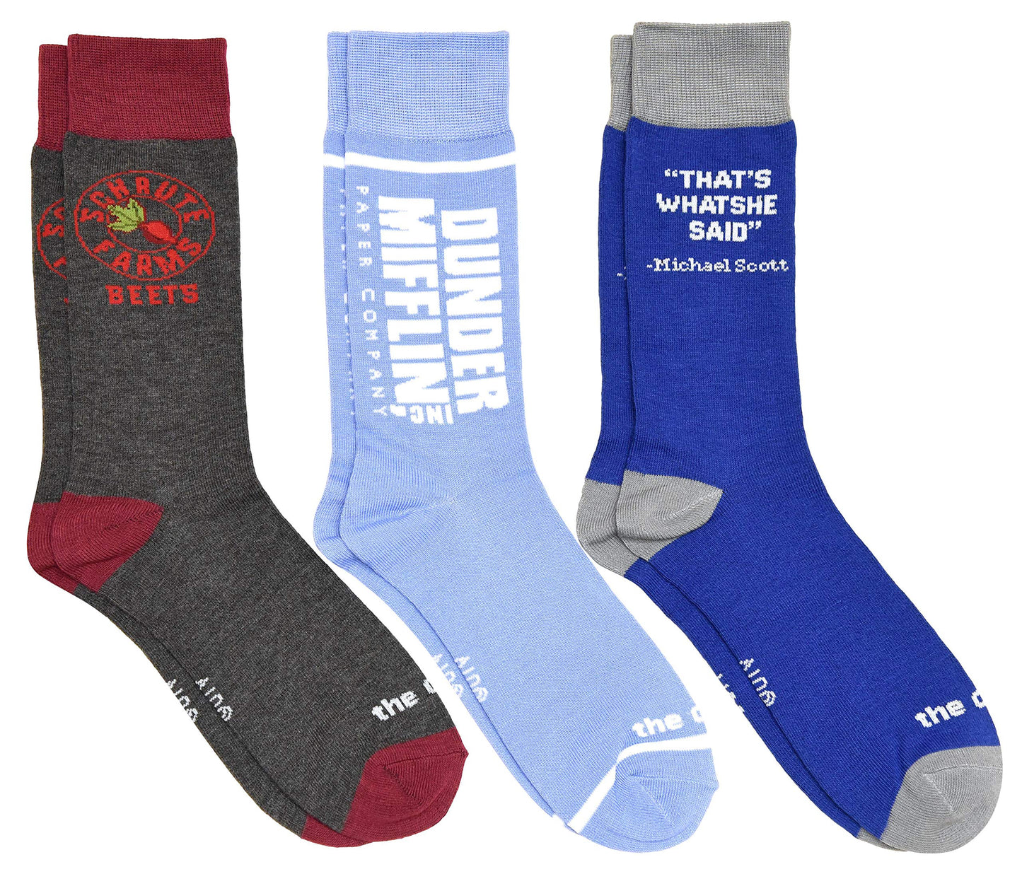 Culture Fly The Office Dunder Mifflin Paper Compary Schrute Farms Men's Crew Socks 3 Pair Pack