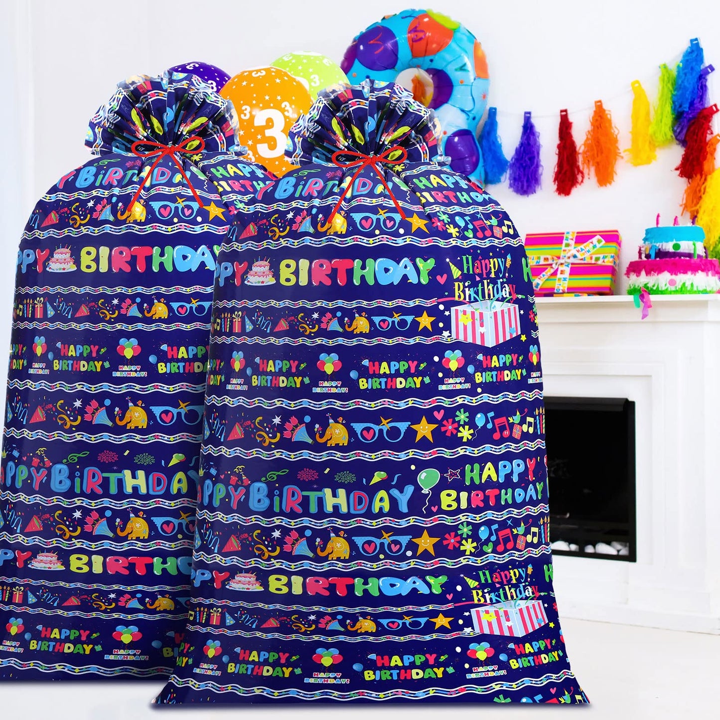 Leinuosen 2 Pcs 70 Inches Jumbo Gift Bag for Baby Shower Extra Large Oversized Plastic Gift Bags with Ropes for Birthday Party Baby Shower Favors(Purple Birthday)