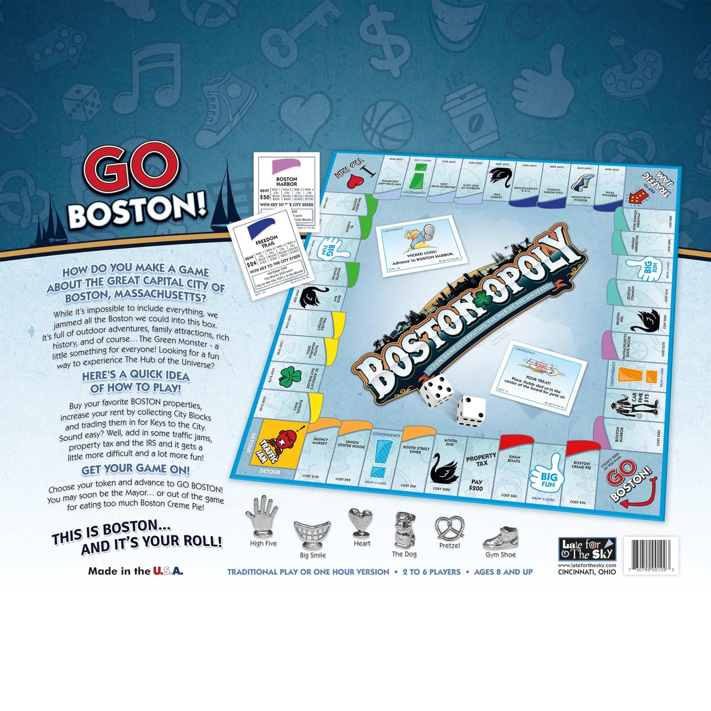 Late for the Sky Boston-Opoly Boston Board Game – Property Trading City Edition for Families & Adults, 2–6 Players, Opoly-Style Strategy with City Landmarks, Educational Party Game