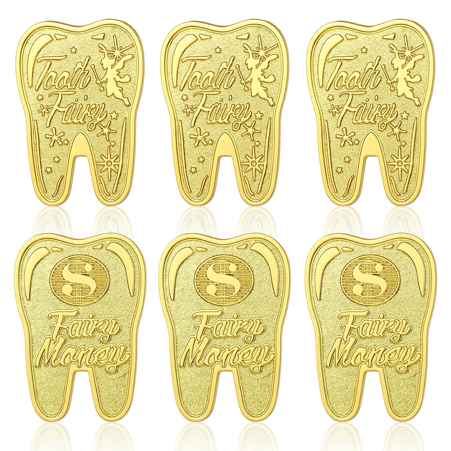 Sibba 6 PCS Tooth Fairy Coins Keepsake Kit Lost Teeth Reward Commemorative Coin with Case Zinc Alloy Dental Tooth Fairy Golden Novelty Coin Milestone Dentistry Dentist Funny Gifts Stocking Stuffers