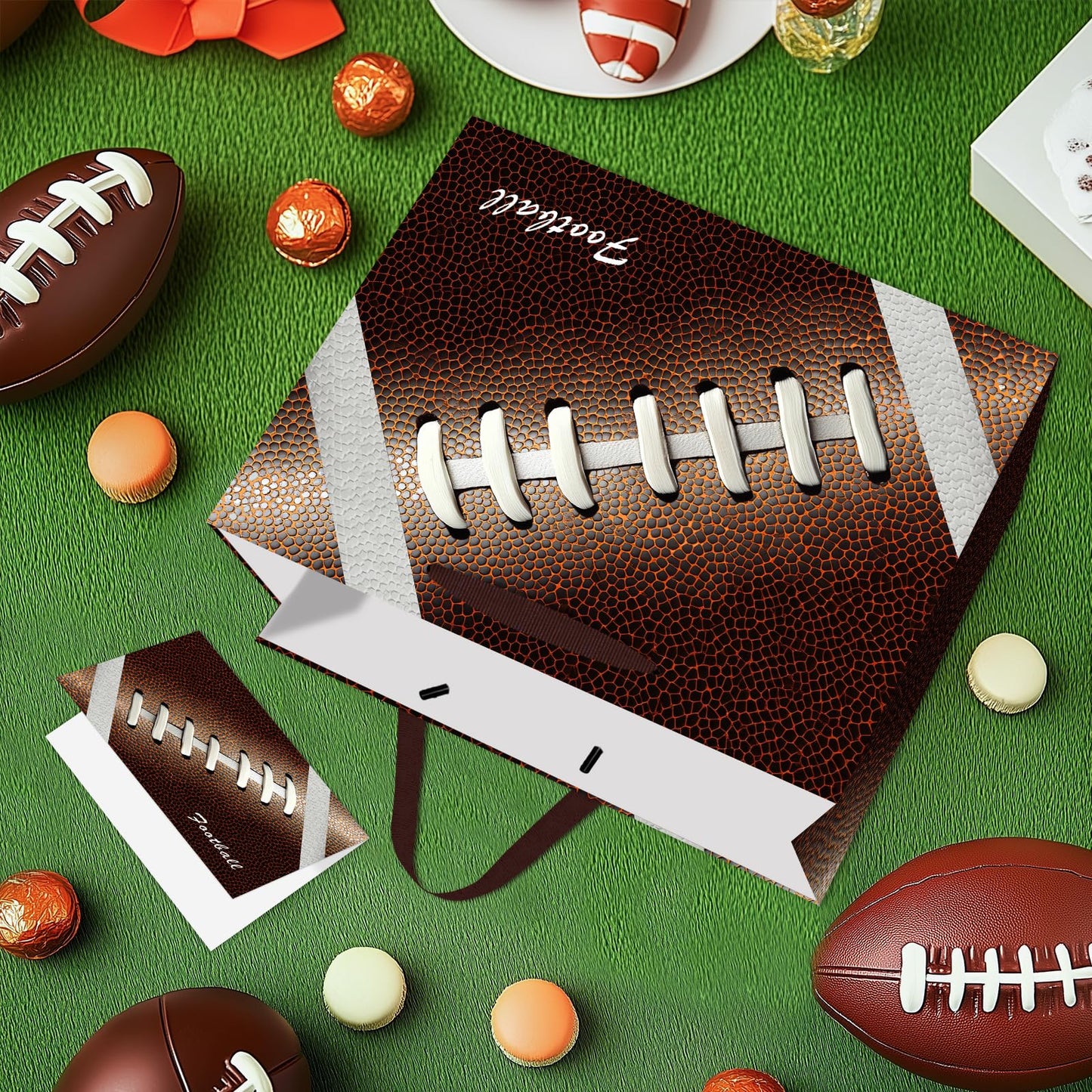 Jiaoiudi Football Party Bags with Tissue Paper Greeting Card Football Gift Bags Large with Handles Football Goodie Bags