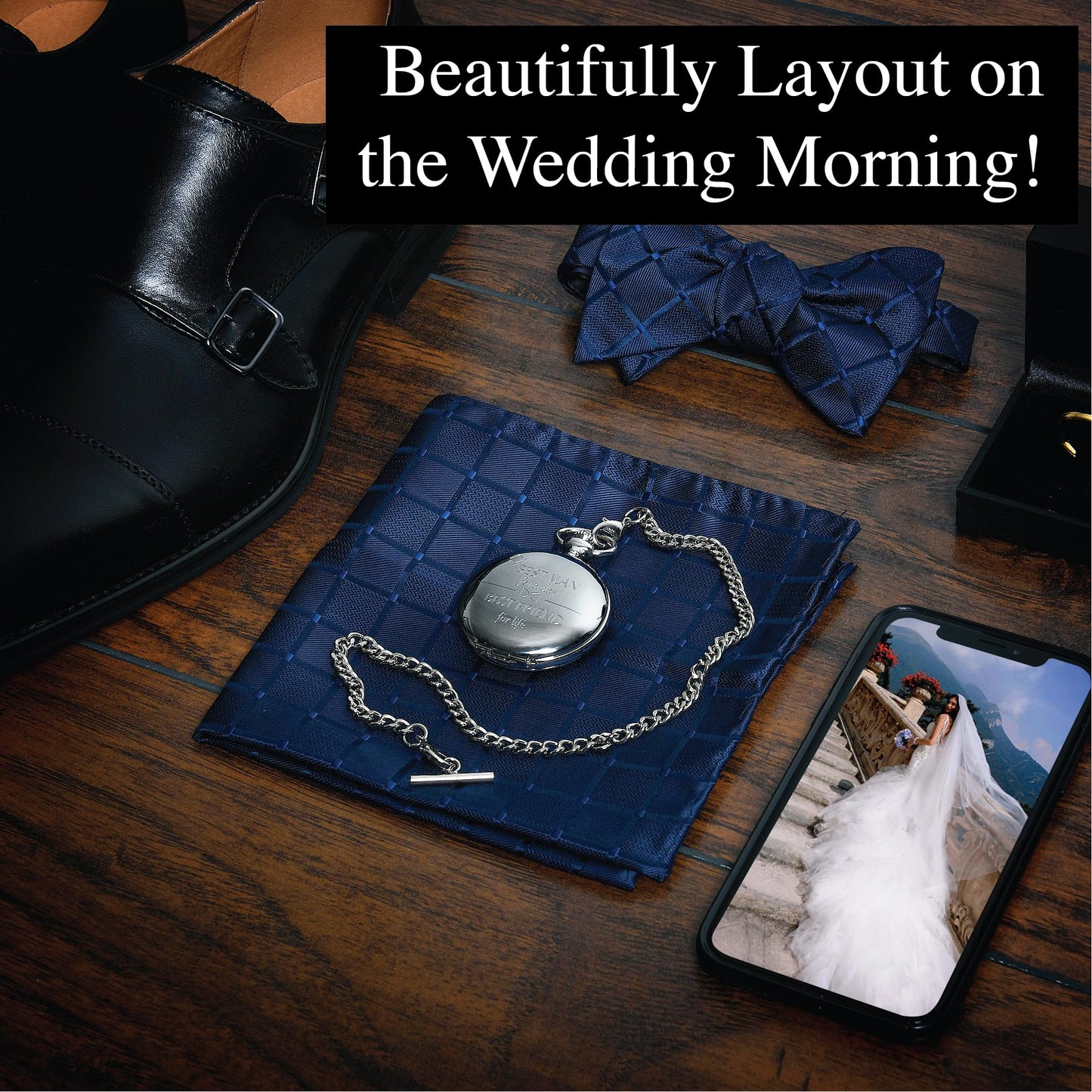FJ FREDERICK JAMES Wedding Pocket Watches for Groomsman, Best Man, Groom, Father of The Bride & Groom I Silver Engraved I Complete Their Wedding Attire