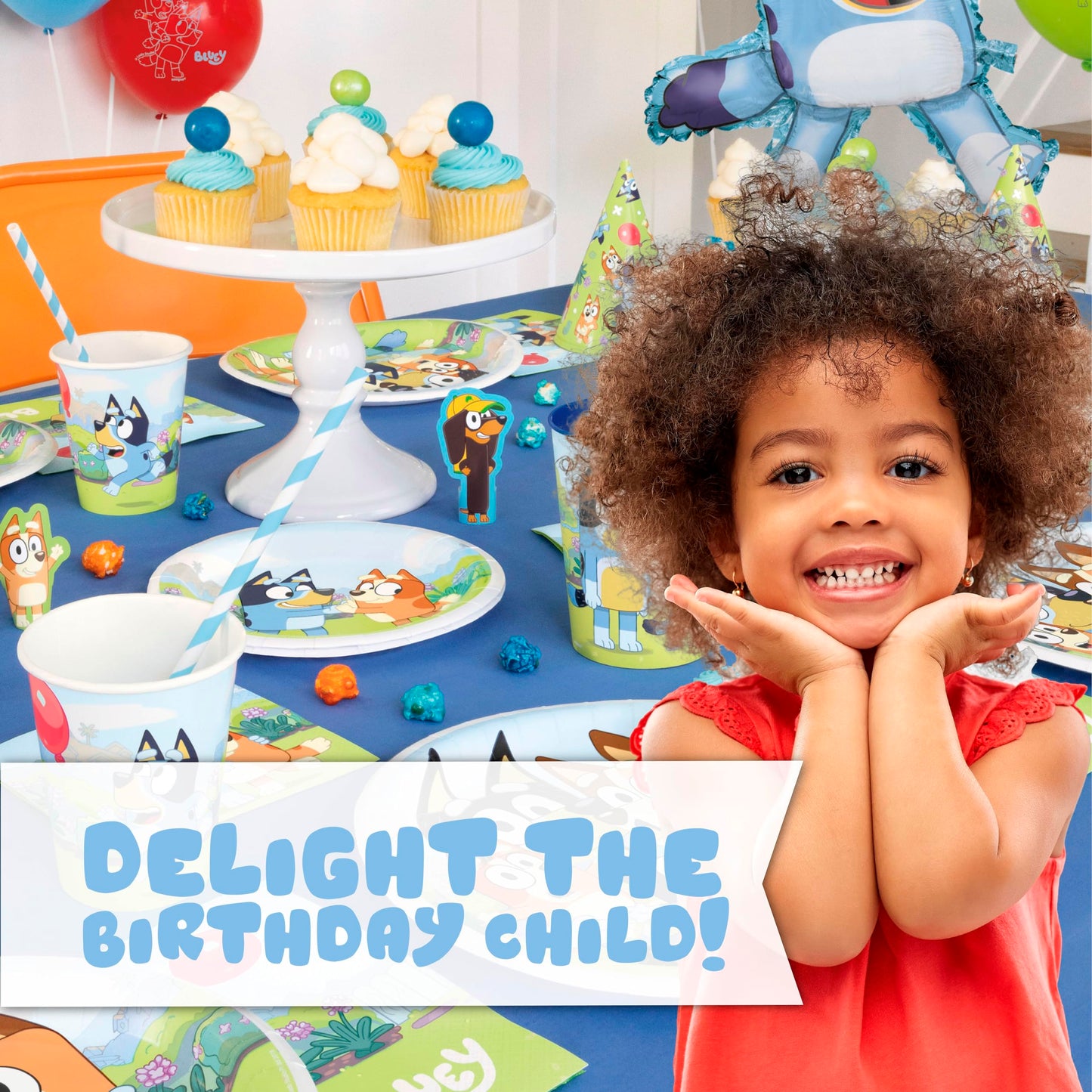Unique Bluey Birthday Party Supplies and Decorations - Bluey Tablecover, Plates, Cups, Napkins, Button