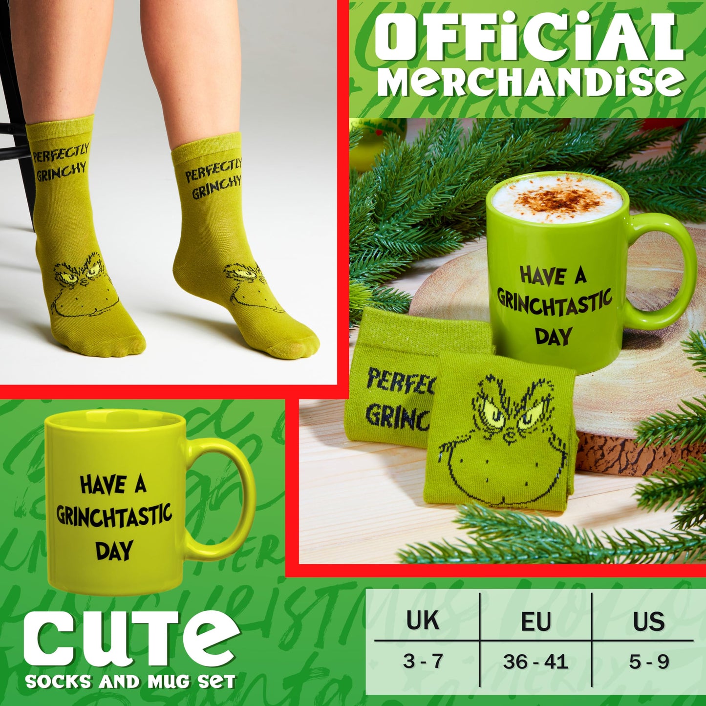 The Grinch Mug and Socks Gift Set for Women Men Teenagers Ceramic Cup for Coffee Tea Novelty Holiday Christmas Gifts Secret Santa