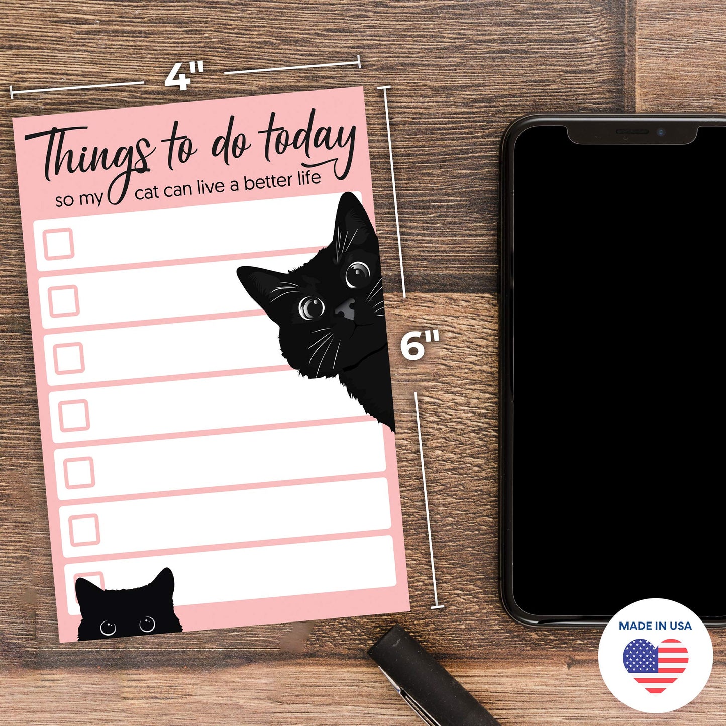 Funny Black Cat Lover Small to Do List Sticky Notes, Pink | Things to Do Today | Humor Notebook Notepad Note Card for Women Gift| 50 Pages 4x6 by DAILY RITMO