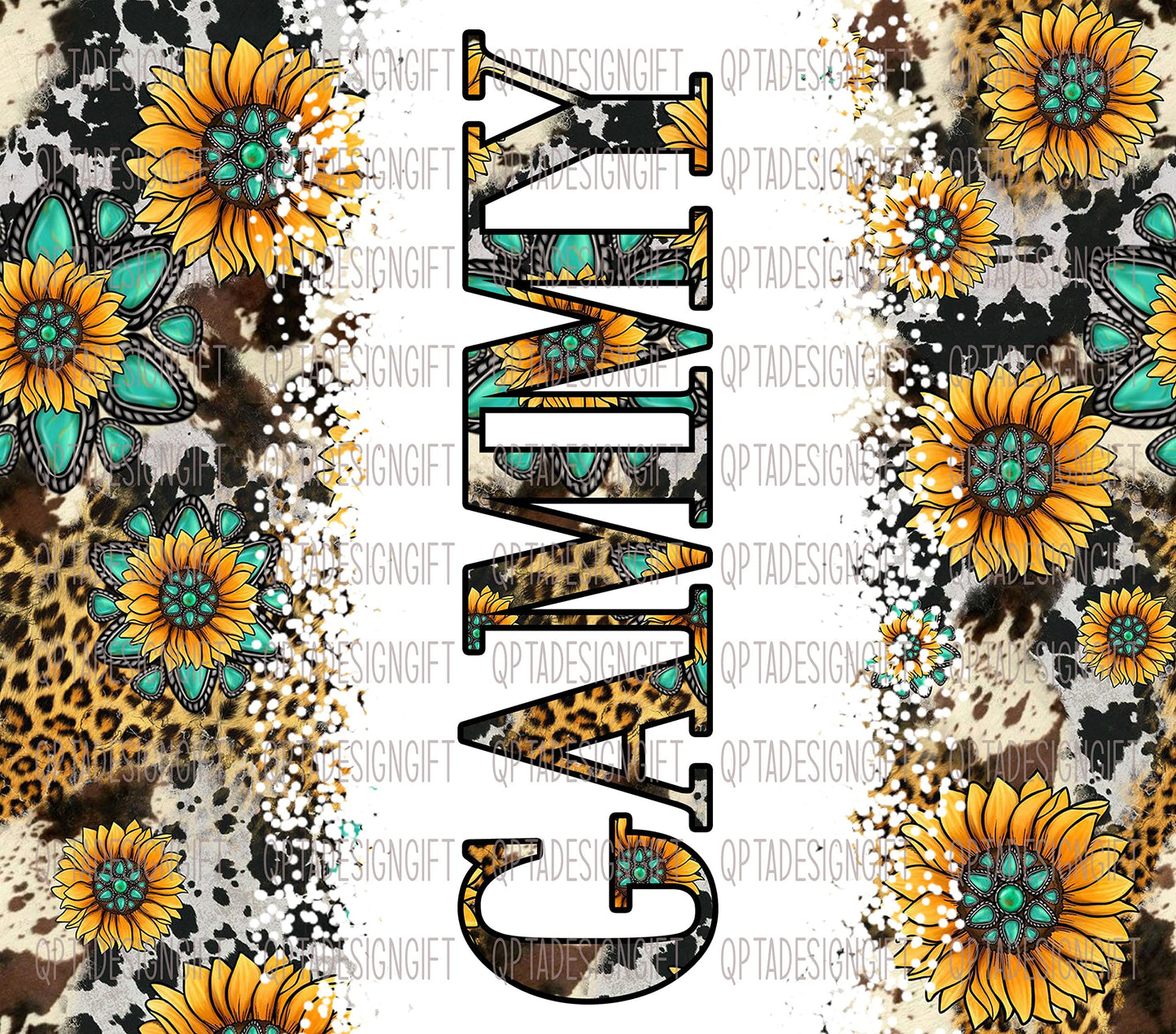 Gammy Sunflower Turquoise Gemstone And Leopard - Gammy Skinny Tumbler Cowhide Distressed Tumbler - Western Tumbler 20Oz Skinny Tumbler - Gammy Gift