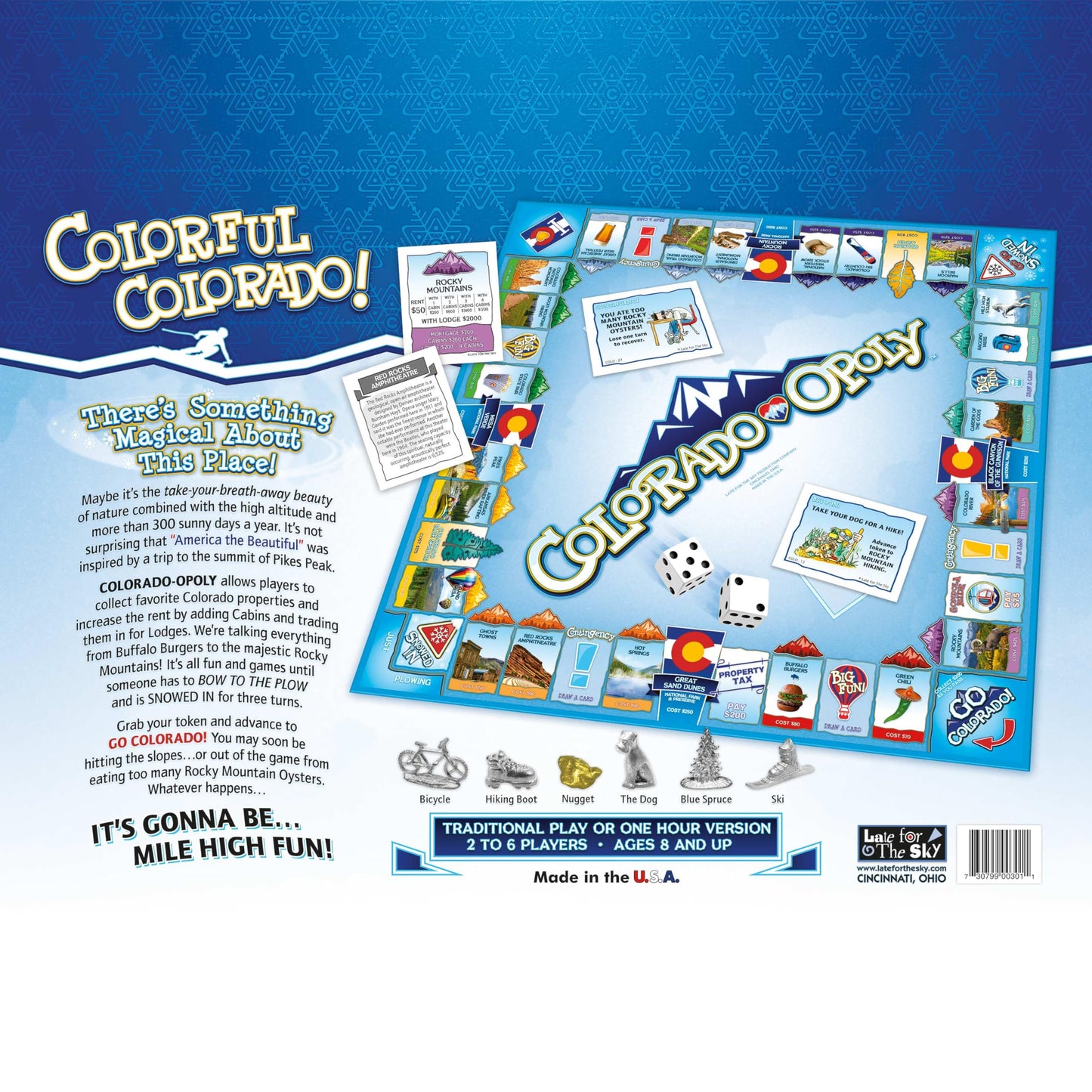 Late for The Sky Colorado-Opoly Board Game – Colorado Travel Family Game Night, Property Trading Strategy Fun, Made in USA, 2-6 Players Ages 8+, Souvenir Gift