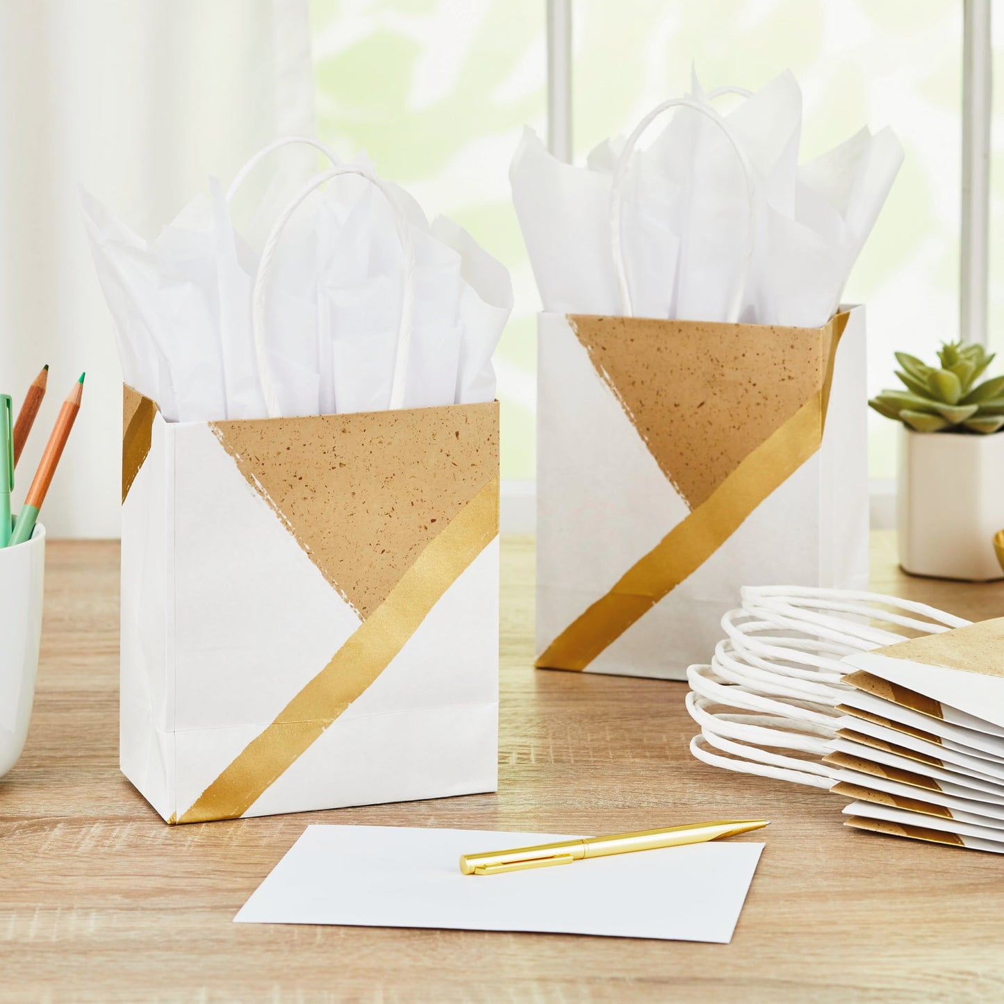 Hallmark 6" Small Paper Gift Bags, 8-Pack (White and Kraft) for Valentine's Day, Birthdays, Weddings, Graduations, Baby Showers, Bridal Showers, Care Packages and More