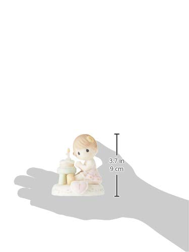 Precious Moments Age 1 Growing in Grace Figurine – Hand-Painted Bisque Porcelain Brunette Girl – Ideal Keepsake Gift for 1st Birthday, 142010B