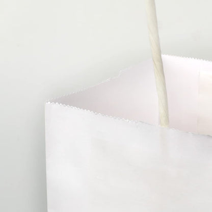 Oikss 100 Pack 8x4.75x10 Inch Medium White Kraft Paper Bags with Handles Bulk for Birthday Wedding Party Favors Grocery Retail Shopping Business Takeout Goody Craft Gift Bags Sacks, (100pcs Count)