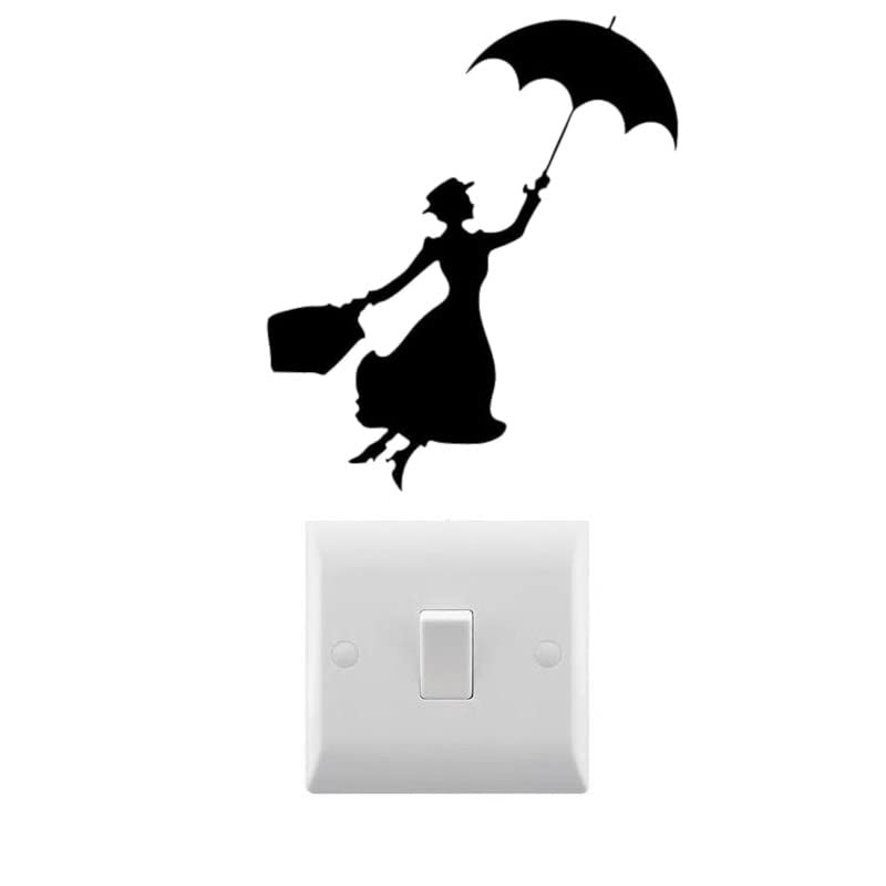 Pack of 6 Flying Nanny Silhouette Waterproof Decal - Use On, Car Bumper Sticker, Light Switch Laptops, Water Bottles, Scrapbooking (Small, Black)