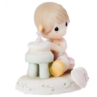 Precious Moments Age 1 Growing in Grace Figurine – Hand-Painted Bisque Porcelain Brunette Girl – Ideal Keepsake Gift for 1st Birthday, 142010B