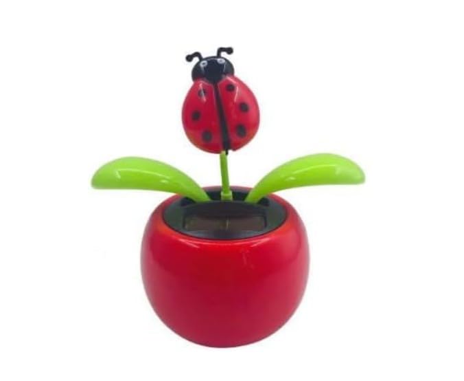 Red Seven-Starred Ladybug Solar Dancing Car Dashboard Decorations, Funny Solar Powered Dancing Flower Pot Car Ornaments Flower Swinging Toy for Car Decor, Funny Gifts for Friends Solar Power Kits