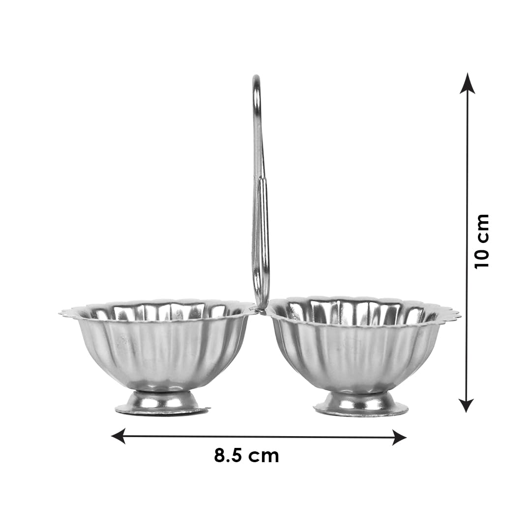 Shubhkart Silver Plated Haldi Kumkum Holder/Stand Set for Puja, Home, Office Decor, Diwali Gift, Rakshabandhan, Festive Gift (Pack of 3, Medium)