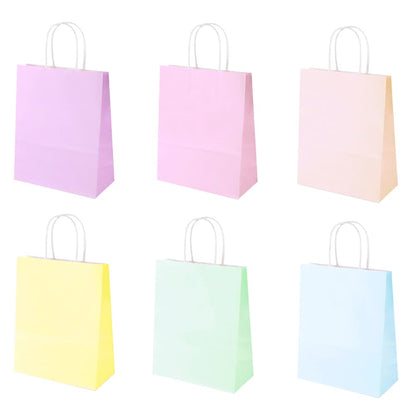 UUYYEO 12 Pcs 16 x 8 x 21cm Pastel Gift Bags Coloured Paper Party Favor Bags Kraft Paper Sweet Candy Bags with Handles for Birthday Wedding