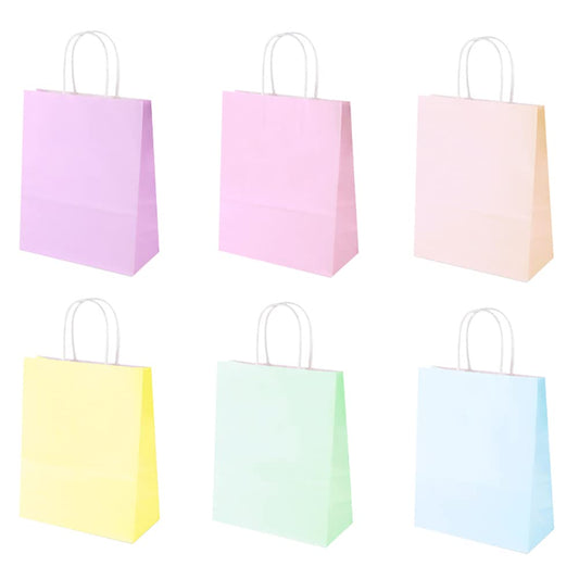 UUYYEO 12 Pcs 16 x 8 x 21cm Pastel Gift Bags Coloured Paper Party Favor Bags Kraft Paper Sweet Candy Bags with Handles for Birthday Wedding