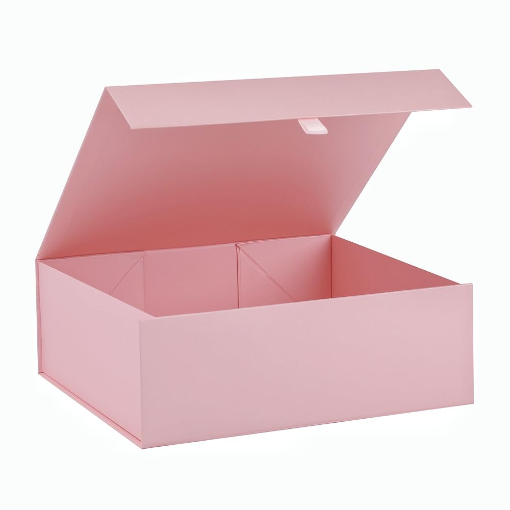 Pink Gift Box Large 13.5x11.8x4.7 Inches, Pink Gift Boxes for Presents with Magnetic Closure Lid, Luxury Gift Box Rectangle Collapsible Boxes for Gift Packaging