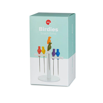 Balvi Birdies Snack Forks Set – 6 Stainless Steel Bird-Shaped Appetizer Picks with Stand, Ideal for Entertaining and Parties – Aperitif Spike – Palillos para Aperitivos