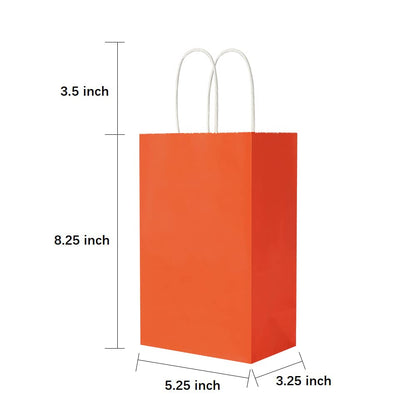 Oikss 100 Pack 5.25x3.25x8.25 Inch Small Orange Kraft Paper Bags with Handles Bulk for Birthday Wedding Party Favors Grocery Retail Shopping Business Goody Craft Gift Bags Cub Sacks (100pcs Count)