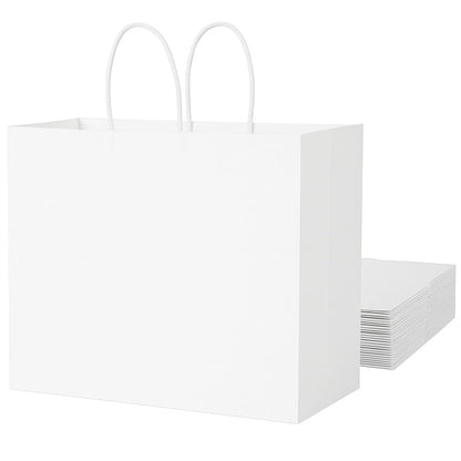 SUNCOLOR White Gift Bags with Handles, Large 13x10x5.5 Inch, 25 Pack, for Birthday, Wedding, Retail, Shopping