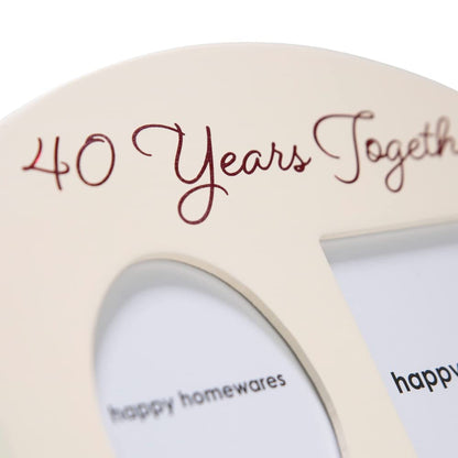 Haysom Interiors Contemporary 40 Years Together Then and Now Ruby Anniversary Light Beige Frame with Double Silver Rings | Beautiful 40th Anniversary Picture Frame by Happy Homewares