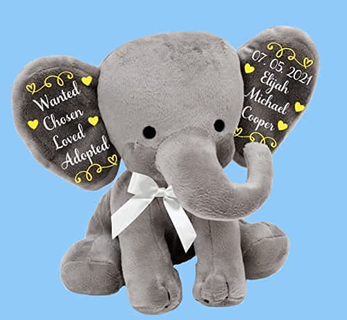 Adoption Celebration Gift - Personalized Plush Elephant Adoption Keepsake