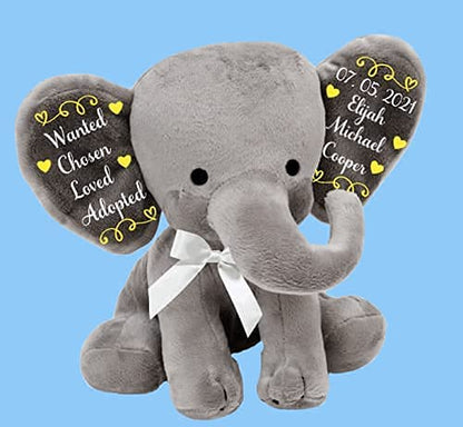 Adoption Celebration Gift - Personalized Plush Elephant Adoption Keepsake