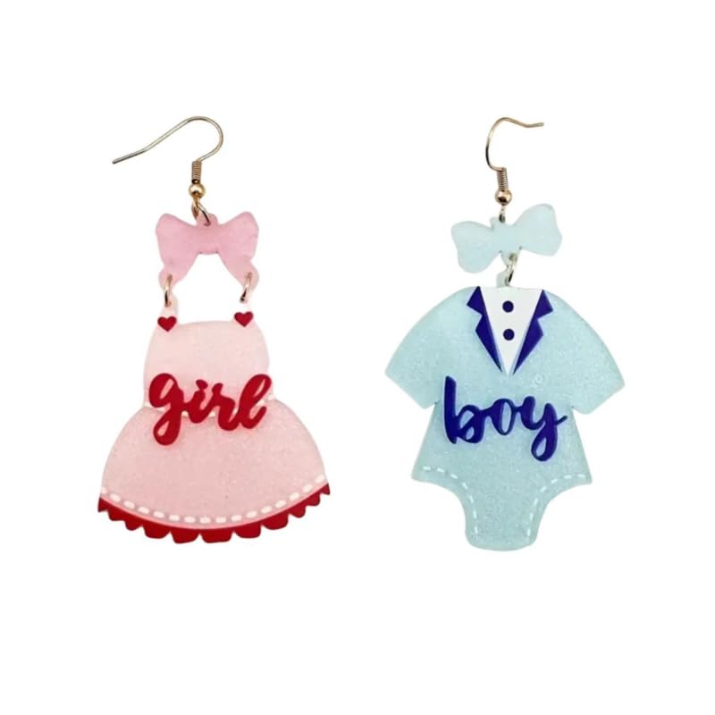 Gender Reveal Earrings Glitter Acrylic Blue Pink Dress Earrings for Gender Reveal Pregnancy Announcement Baby Shower Party