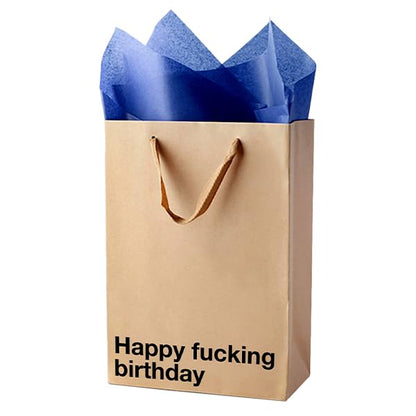 MilkToast Brands Funny Profanity Gift Bag, 11" x 8" x 4" Size, Happy Fucking Birthday, Reusable Brown Kraft Paper Swear Word Bag for Father's Day, White Elephant, and Birthday Gifts
