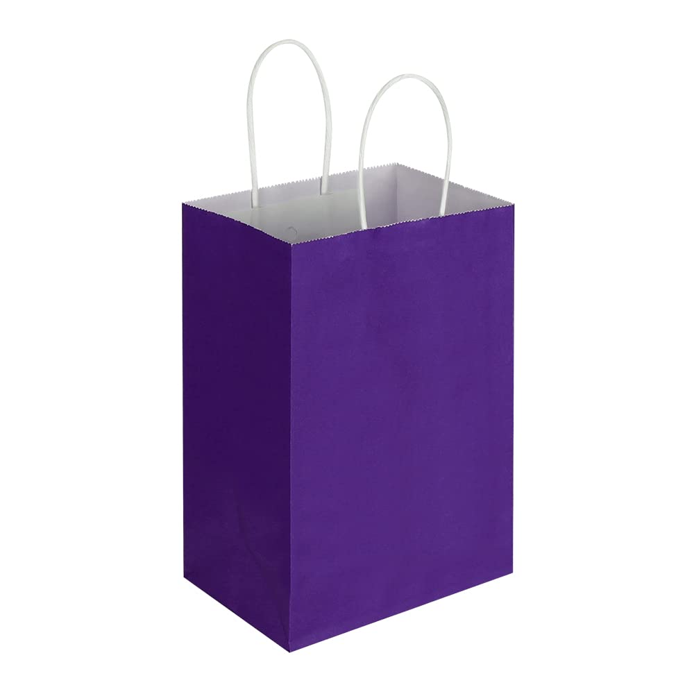 Oikss 50 Pack 5.25x3.25x8.25 Inch Small Purple Kraft Paper Bags with Handles Bulk for Birthday Wedding Party Favors Grocery Retail Shopping Business Goody Craft Gift Bags Cub Sacks, 50 Count