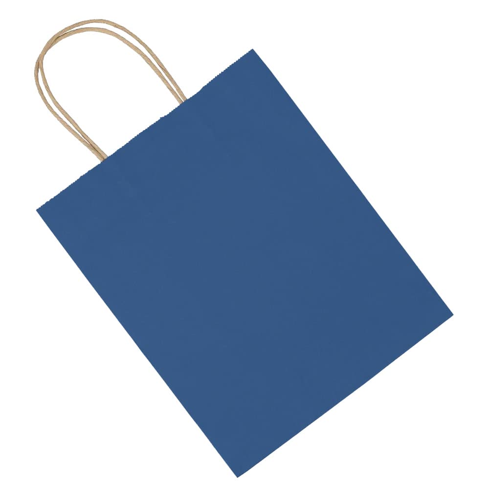 bagmad 100 Pack 8x4.75x10 Inch Medium Blue Gift Paper Bags with Handles Bulk, Kraft Bags, Craft Grocery Shopping Retail Party Favors Wedding Business Sacks (Blue, 100pcs)