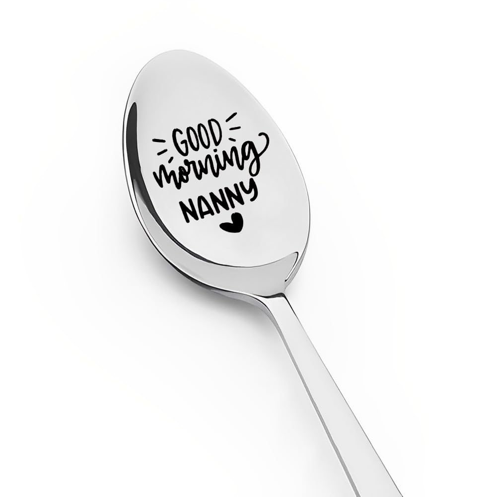 Nanny Spoon Gifts from Granddaughter Grandson Nana Grandma Granny Christmas Birthday Retirement Gifts for Gigi Mimi Good Morning Nanny Spoon for Grammy Tea Coffee Lovers Spoons Gift for Nanny Women