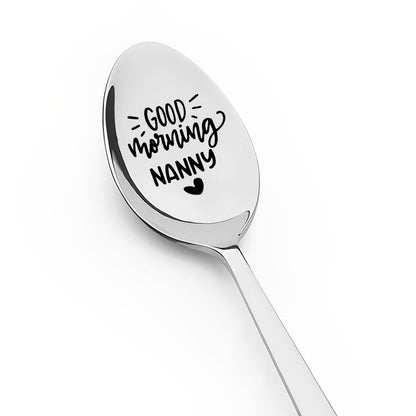 Nanny Spoon Gifts from Granddaughter Grandson Nana Grandma Granny Christmas Birthday Retirement Gifts for Gigi Mimi Good Morning Nanny Spoon for Grammy Tea Coffee Lovers Spoons Gift for Nanny Women