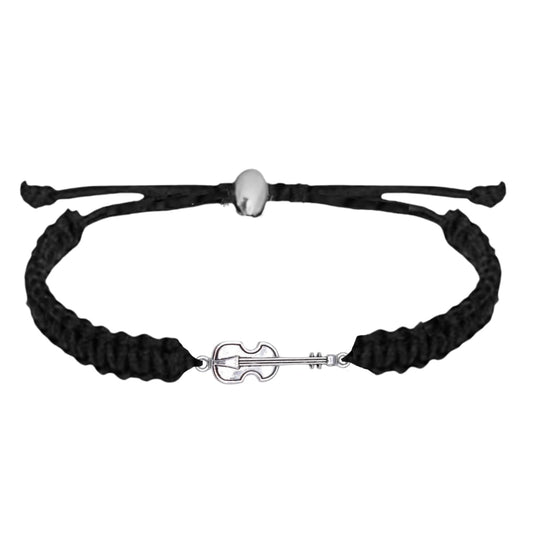 Infinity Collection - Violin Charm Bracelet (Black) Music Jewelry - Adjustable Friendship Bracelet, Braided String Stirrup Bracelet for Women, Teens and Girls. Gift for Musicians Violinist.