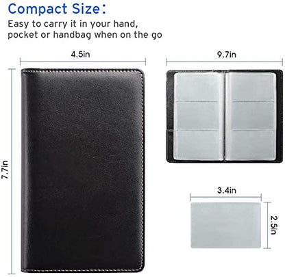 Sooez Leather Professional Business Card Book Holder Organizer, 240 Capacity Credit Card Booklet, PU Name Cards Holder Storage File for Men Women, 7.7 x 4.5 Inch, Black