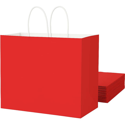 SUNCOLOR Red Gift Bags with Handles, 25 Pack Large 13x10x5.5 Inch Paper Party Favor Bags for Birthday Wedding Shopping Retail